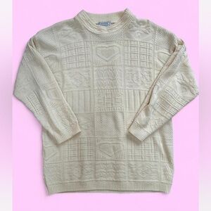 Vintage Heart Cream Knit Sweater